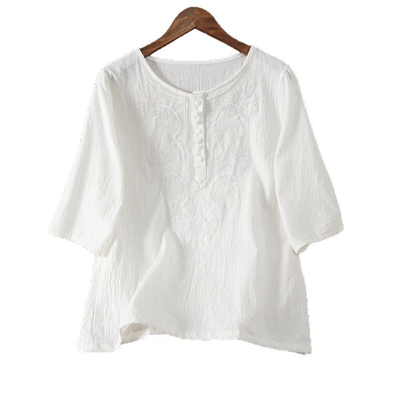 Embroidered Cotton Linen Womens Top