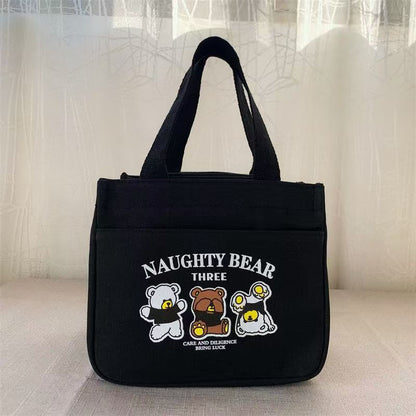 Cute Canvas Lunch Bag with Bear Design