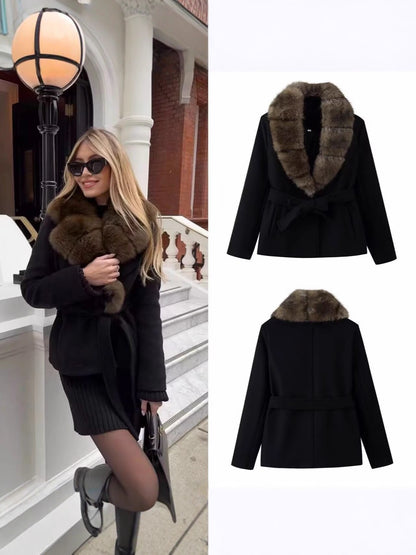 Womens Faux Fur Collar Coat