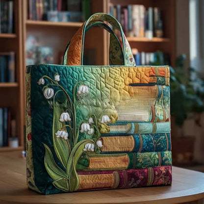 Handmade Embroidered Quilted Tote Bag with Jungle Animal and Book Patterns
