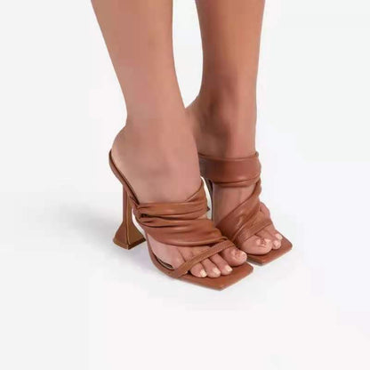 Womens High Heel Square Toe Slippers