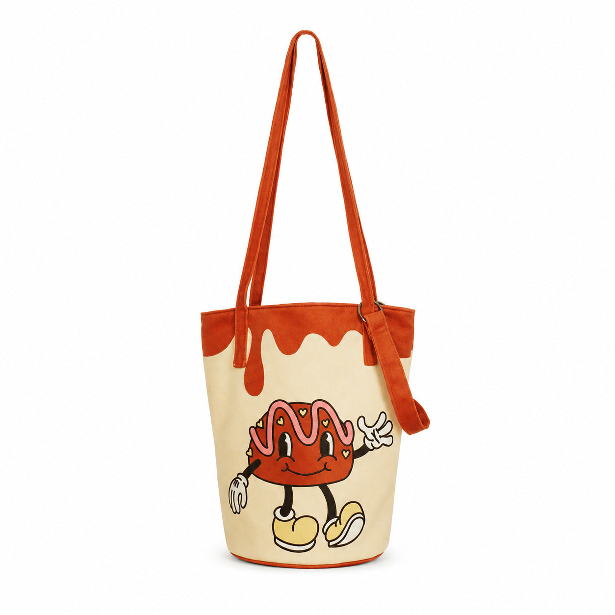 Printed Canvas Crossbody Bucket Bag