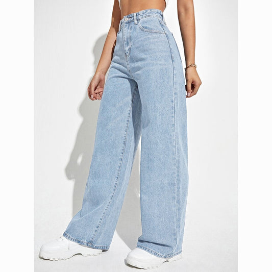 Womens High Waist Wide Leg Denim Pants