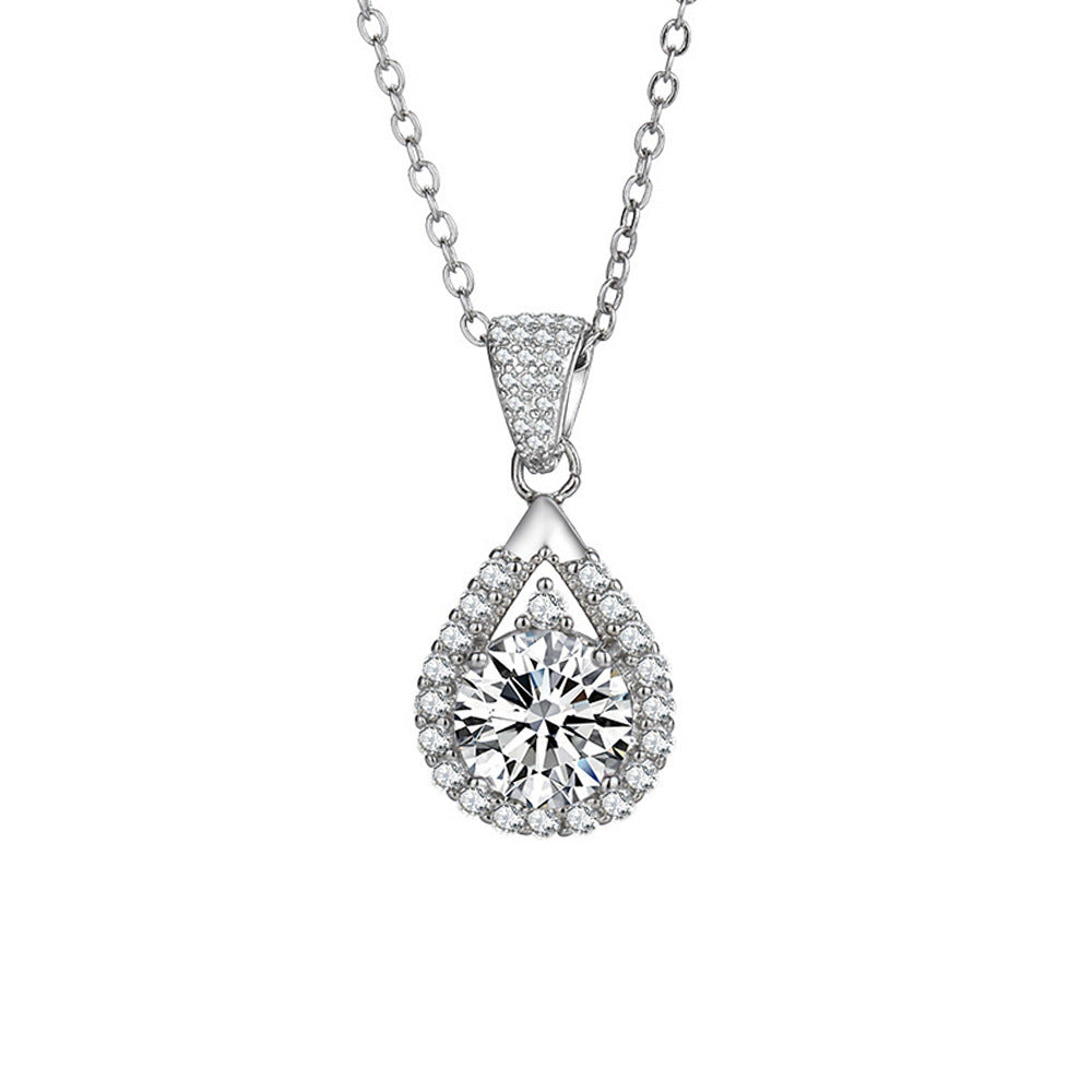 Platinum-coated teardrop-shaped morganite pendant necklace