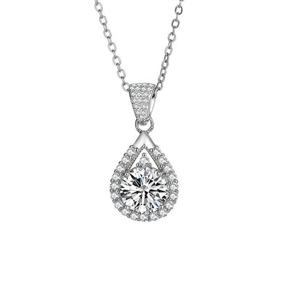 Platinum-coated teardrop-shaped morganite pendant necklace