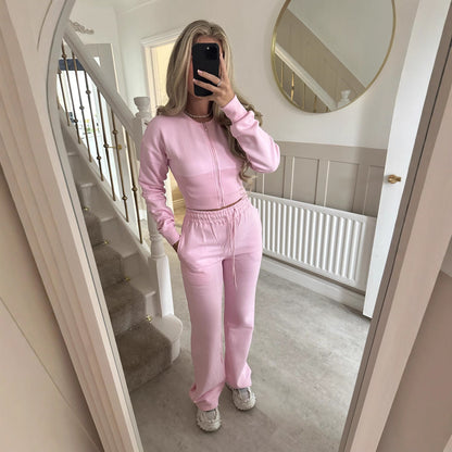 Zipper Cardigan and Straight Pants Casual Suit