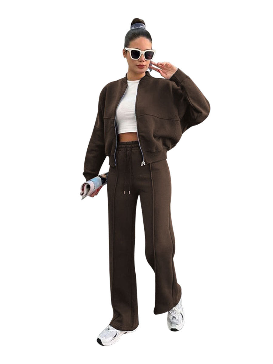 Womens Fleece Lined Zipper Cardigan and Pants Set