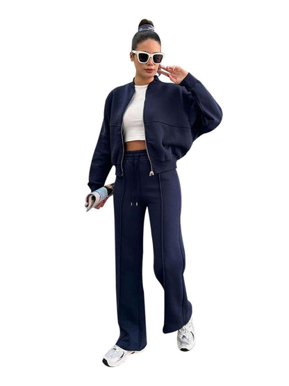 Womens Fleece Lined Zipper Cardigan and Pants Set