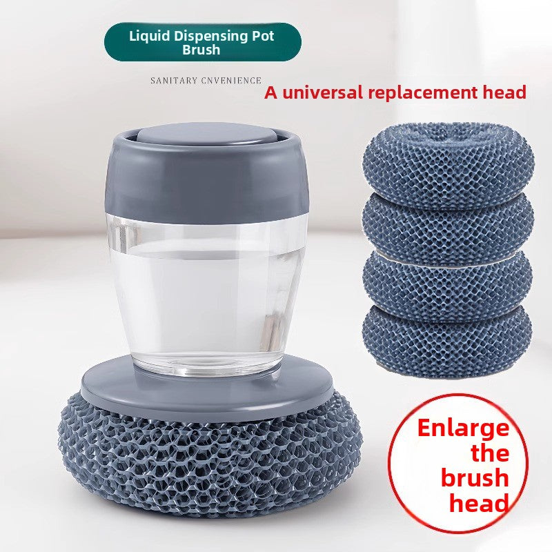 Automatic Liquid Dispensing Pot Cleaning Brush with Steel Wool
