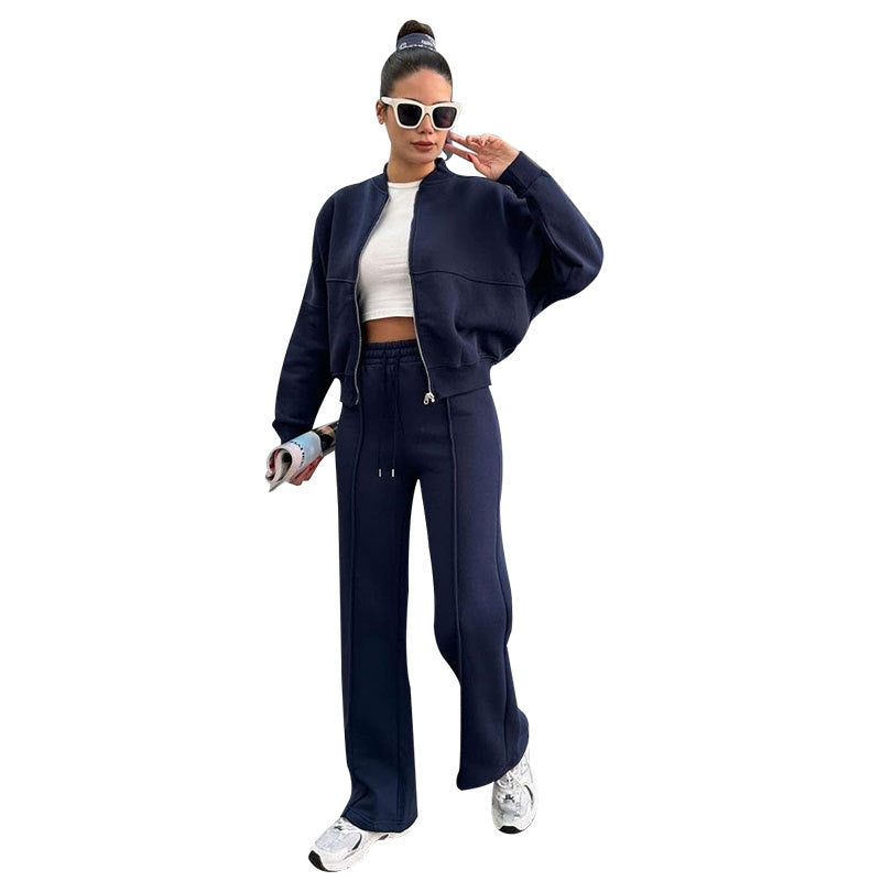 Womens Fleece Lined Zipper Cardigan and Pants Set