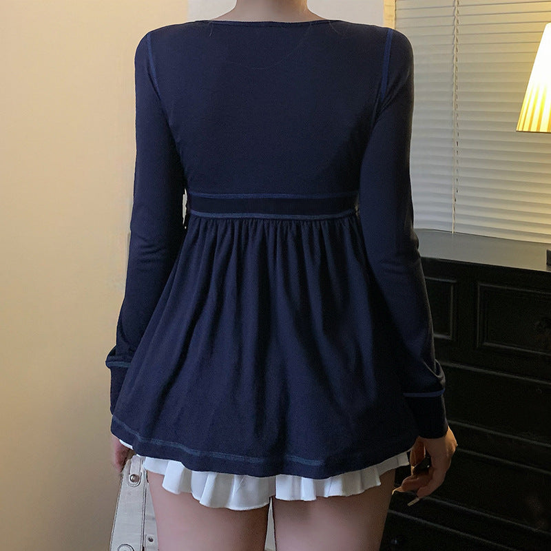 Womens V-Neck Lace Long Sleeve T-Shirt