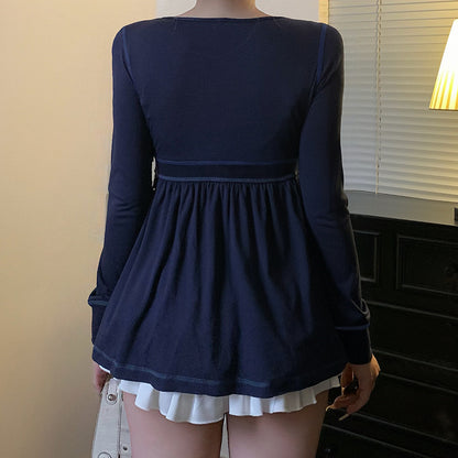 Womens V-Neck Lace Long Sleeve T-Shirt