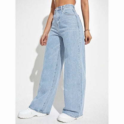 Womens High Waist Wide Leg Denim Pants