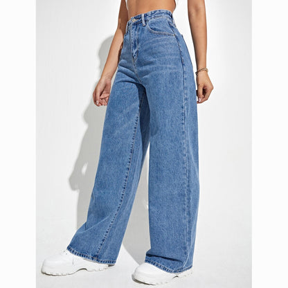 Womens High Waist Wide Leg Denim Pants