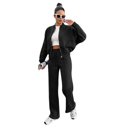 Womens Fleece Lined Zipper Cardigan and Pants Set