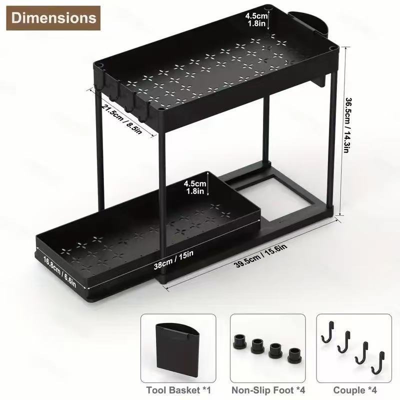 Double-Layer Pull-Out Kitchen Sink Storage Rack