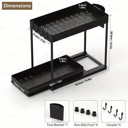 Double-Layer Pull-Out Kitchen Sink Storage Rack