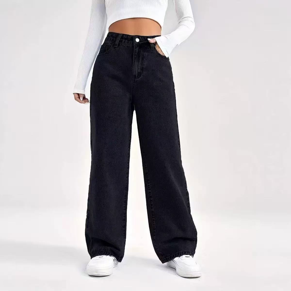 Womens High Waist Wide Leg Denim Pants