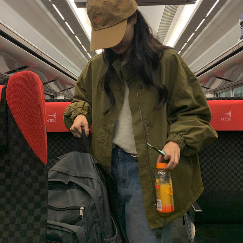 Women's half-neck zipper loose windbreaker coat