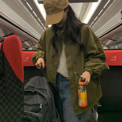 Women's half-neck zipper loose windbreaker coat