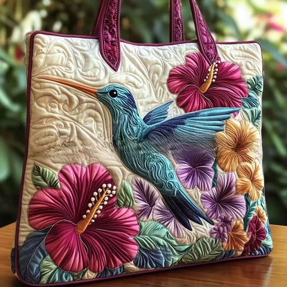 Handmade Embroidered Quilted Tote Bag with Jungle Animal and Book Patterns