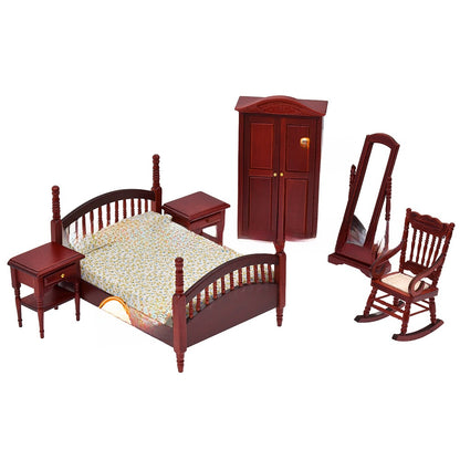 Miniature Wooden Bedroom Furniture Set 1:12 Scale