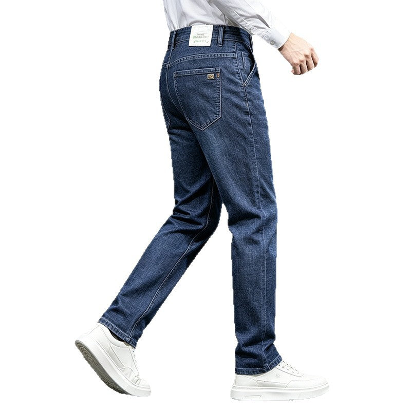 Mid-Waist Stretch Denim Trousers