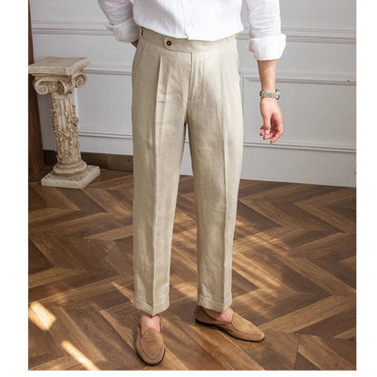Linen straight-leg pants
