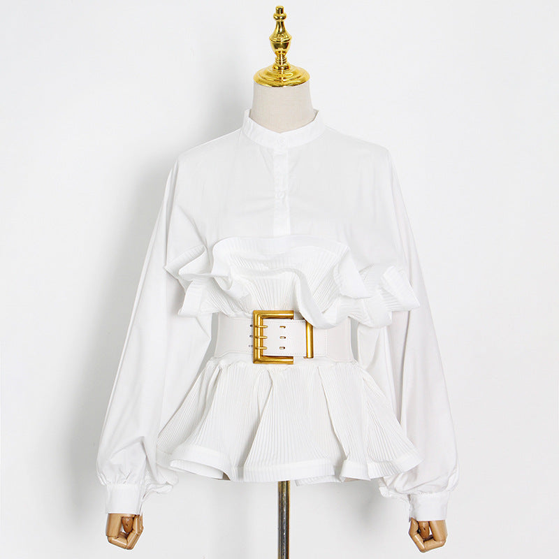 Fashion Womens Stand Collar Long Sleeve Shirt