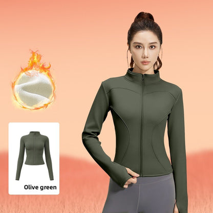 Women's fitted stretch yoga top with a stand-up collar