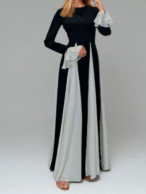 Women's Contrast Color Loose Swing Waist Dress