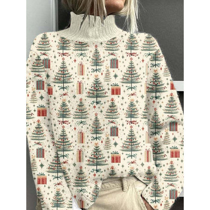 Women's Turtleneck Knitted Sweater Long Sleeve Pullover 3D Digital Print