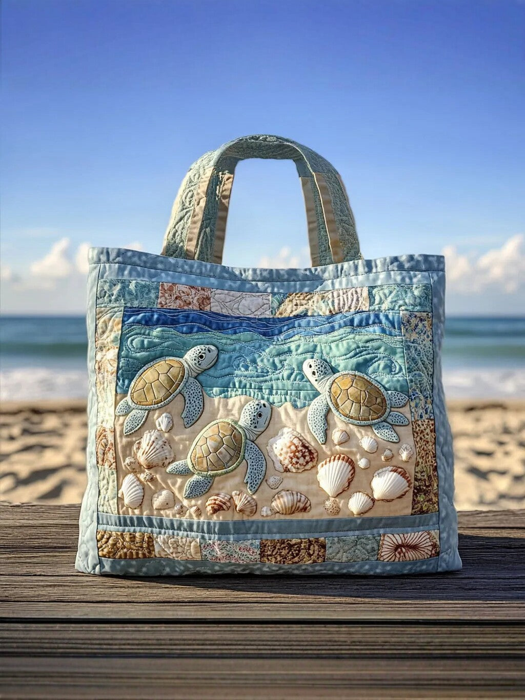 Handmade Embroidered Quilted Tote Bag with Jungle Animal and Book Patterns