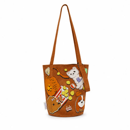 Printed Canvas Crossbody Bucket Bag