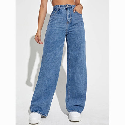 Womens High Waist Wide Leg Denim Pants