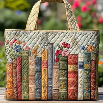 Handmade Embroidered Quilted Tote Bag with Jungle Animal and Book Patterns