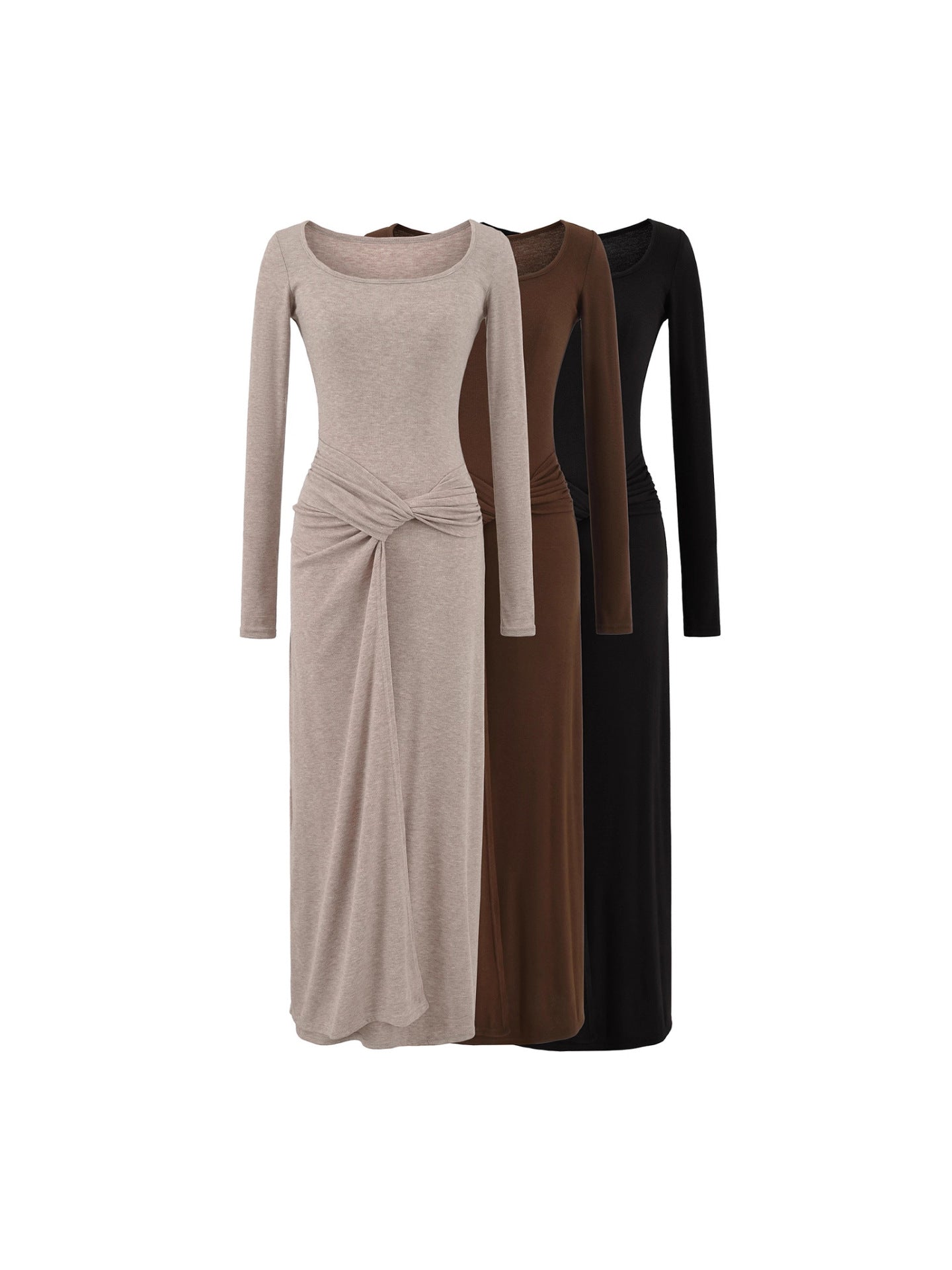 French Square Neck Twisted Waist Long Dress