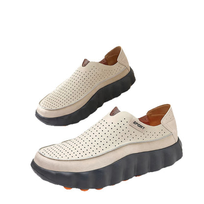 Summer Thick-Soled Height-Increasing Men's Shoes, Breathable Slip-On Sneakers, Fashionable Versatile Loafers, Odor-Resistant Dad Shoes