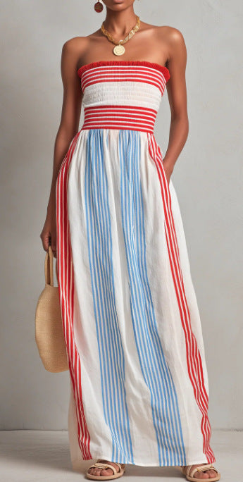 2026 New Striped Print Wrap Dress Long Skirt for Women