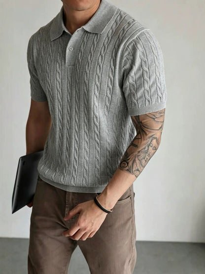 Mens Cable Knit Polo Shirt