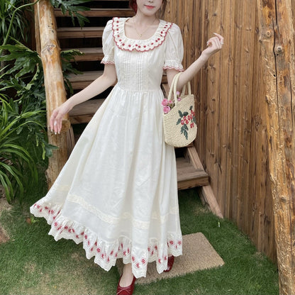 Embroidered Apricot Rose Long Dress