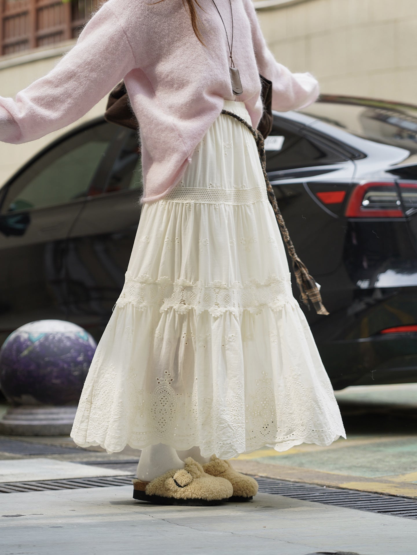 Woman Bohemian Lace Cut Out Wrap Long Skirt