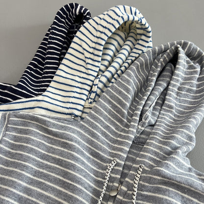Women Casual Hooded Zip Up Striped Sweater