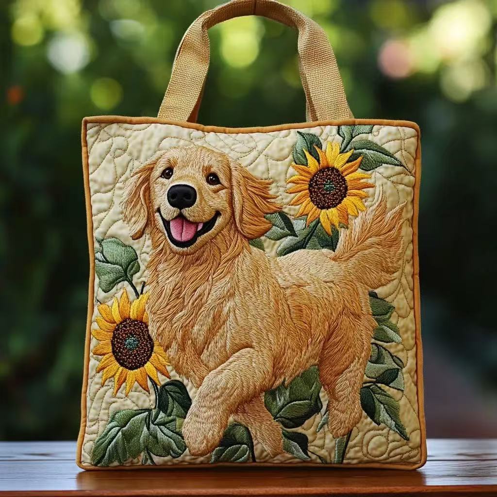 Handmade Embroidered Quilted Tote Bag with Jungle Animal and Book Patterns