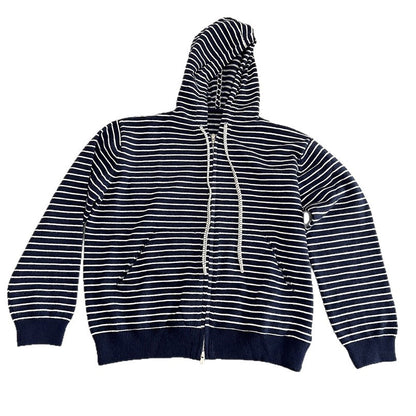 Women Casual Hooded Zip Up Striped Sweater