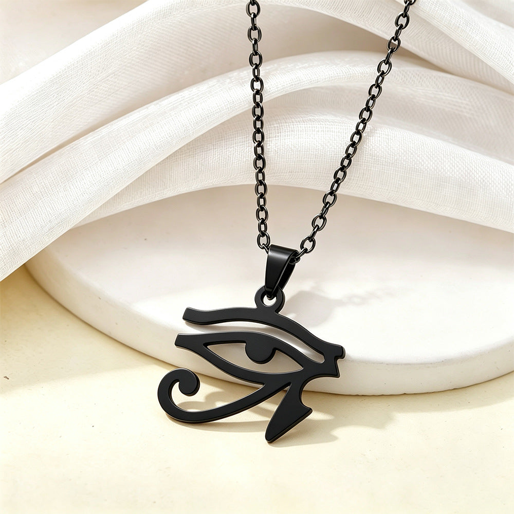 Women's stainless steel minimalist shiny Horus Eye pendant necklace