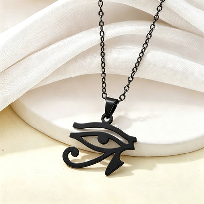 Women's stainless steel minimalist shiny Horus Eye pendant necklace