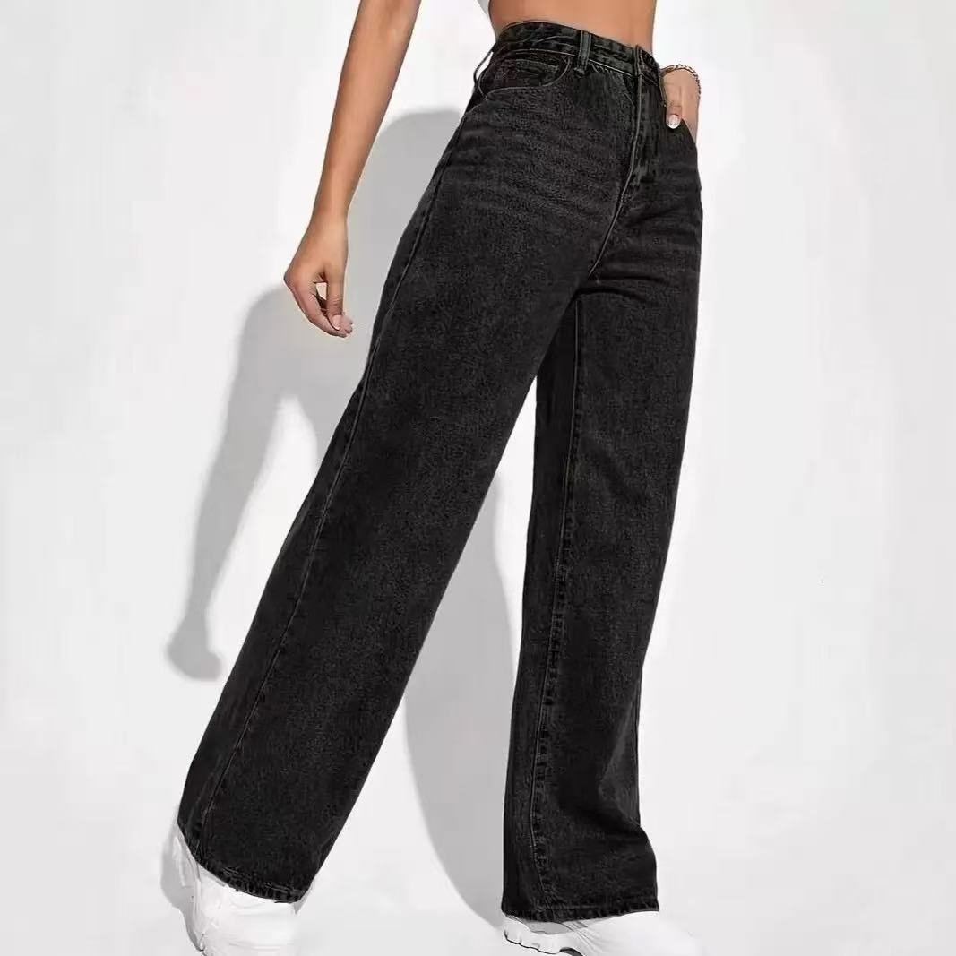 Womens High Waist Wide Leg Denim Pants