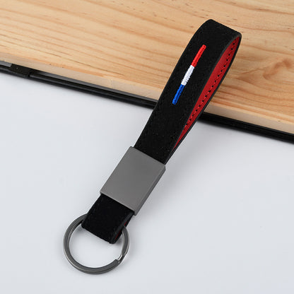 Embroidered Suede Keychain with Carabiner Clip