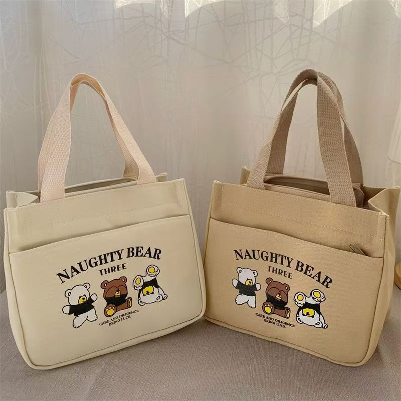 Cute Canvas Lunch Bag with Bear Design